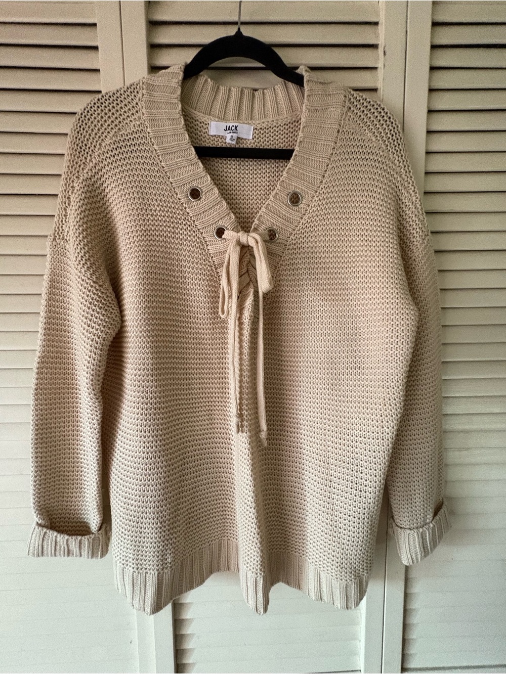 Jack by BB Dakota Beige Lace-Up V-Neck Knit Sweater - Never worn